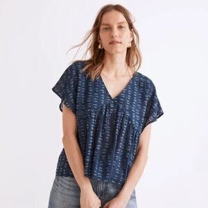 Madewell Shirred Top in Indigo Blockprint